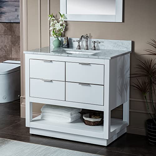 Woodbridge Venice-4221-White-BN+ CAVT4322-8 Vanity with top, 43"x22", White with Brushed Nickel Trim