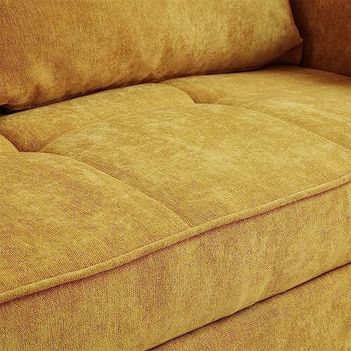 Antetek 3 in 1 Convertible Sleeper Sofa Bed, Modern Chenille Loveseat Futon Sofa Couch w/Pullout Bed, Reclining Backrest, Adjustable Arm, Pillows, Small Love Seat Lounge Sofa for Living Room, Yellow