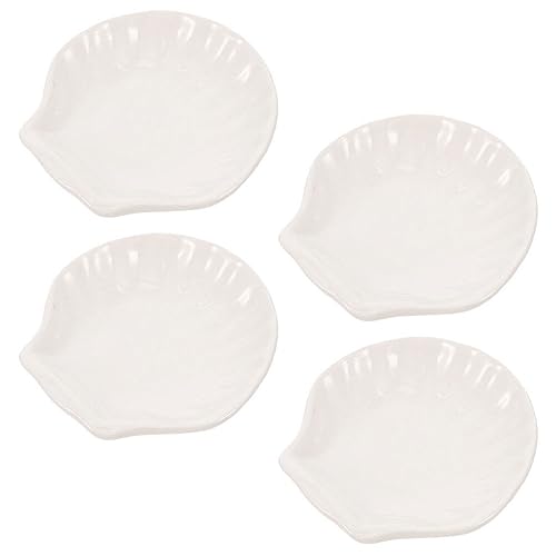 Coffee Container Ceramic Tea Bag Holder 4pcs White Porcelain Shell-Shaped Tea Bag Coasters Spoon Rests Teabag Storage Holder Tray Saucer Snack Seasoning Dish Coffee Tray