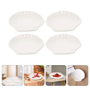 Coffee Container Ceramic Tea Bag Holder 4pcs White Porcelain Shell-Shaped Tea Bag Coasters Spoon Rests Teabag Storage Holder Tray Saucer Snack Seasoning Dish Coffee Tray