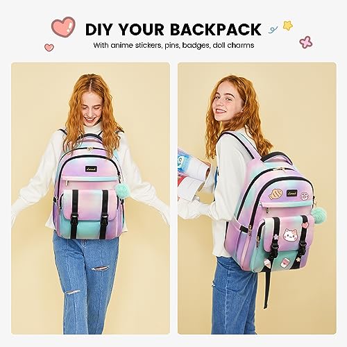 LOVEVOOK Cute Backpack Purse for 14-16 Year Olds, Fit 15.6 Inch Laptop Fashion Backpack for Women, Lightweight Waterproof Casual Backpack for College Essential, Durable Travel Daypack, Tie Dyed