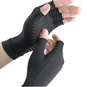 copper arthritis compression gloves ,women men anti slip copper infused fingerless gloves compression arthritis gloves for arthritis pain, rheumatoid, tendonitis, hand pain, computer typing, black(m)