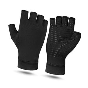 Copper Arthritis Compression Gloves ,Women Men Anti Slip Copper Infused Fingerless Gloves Compression Arthritis Gloves for Arthritis Pain, Rheumatoid, Tendonitis, Hand Pain, Computer Typing, Black(M)