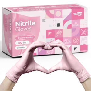 wecare pink disposable nitrile gloves medium - 50 pack - 3 mil - powder and latex free - non-sterile - food safe gloves