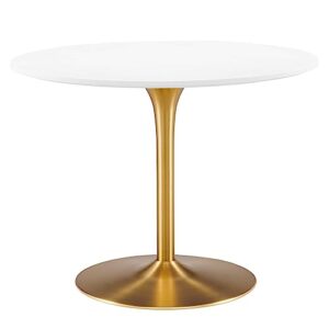 modway pursuit 40" round mid-century modern pedestal dining table in white gold