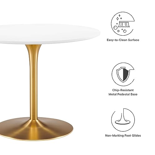 Modway Pursuit 40" Round Mid-Century Modern Pedestal Dining Table in White Gold