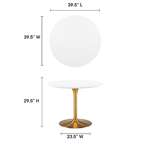 Modway Pursuit 40" Round Mid-Century Modern Pedestal Dining Table in White Gold