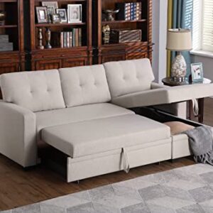 Devion Furniture L-Shape Linen Sleeper Sectional Sofa for Living Room, Home Furniture, Apartment, Dorm Sofabed, Beige