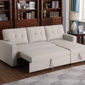 Devion Furniture L-Shape Linen Sleeper Sectional Sofa for Living Room, Home Furniture, Apartment, Dorm Sofabed, Beige