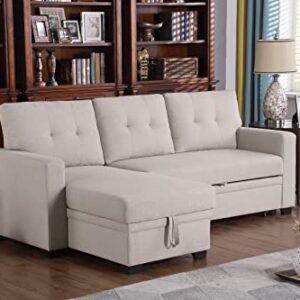 Devion Furniture L-Shape Linen Sleeper Sectional Sofa for Living Room, Home Furniture, Apartment, Dorm Sofabed, Beige