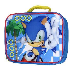 ai accessory innovations sonic the hedgehog kids lunch box full gamer raised character insulated lunch bag tote for hot and cold food, drinks, and snacks