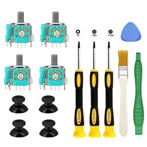 4pcs replacement joystick for xbox one s/x controller, analog thumbsticks repair tool kit for stick drift, broken, and loose joysticks replacement, t6 t8 t10 repair screwdriver kit for xbox one s/x