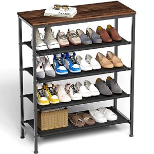 z&l house 5 tier shoe rack organizer for entryway, sturdy black metal framed free standing shoe shelf, uniquely versatile and spacious wood top storage, shoe stand for garage closet hallway