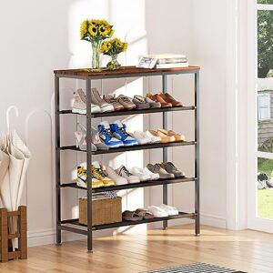 Z&L HOUSE 5 Tier Shoe Rack Organizer for Entryway, Sturdy Black Metal Framed Free Standing Shoe Shelf, Uniquely Versatile and Spacious Wood Top Storage, Shoe Stand for Garage Closet Hallway