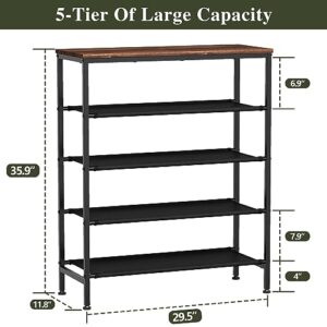 Z&L HOUSE 5 Tier Shoe Rack Organizer for Entryway, Sturdy Black Metal Framed Free Standing Shoe Shelf, Uniquely Versatile and Spacious Wood Top Storage, Shoe Stand for Garage Closet Hallway