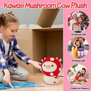 Bekrgwiy Mushroom Plush, 8in Mushroom Cow Stuffed Animals, Cute Mushroom Plush Toys, Kawaii Mushroom Cow Pillow Plushies,Mushroom Plush Doll for Kids