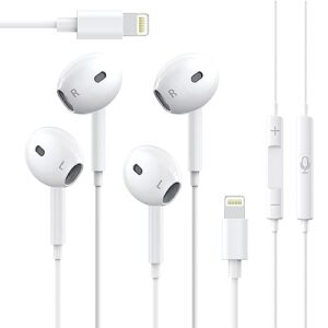 2 packs - iphone earbuds with lightning connector [no bluetooth required] headphones wired for iphone,[mfi certified] built-in mic & volume control, earphones compatible with iphone 14/13/12/se/11/x