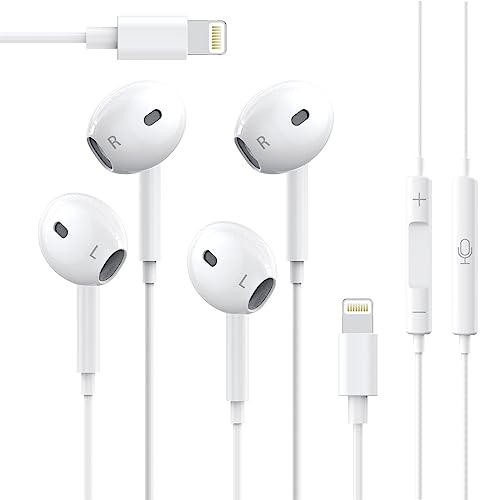 2 Packs - iPhone Earbuds with Lightning Connector [No Bluetooth Required] Headphones Wired for iPhone,[MFi Certified] Built-in Mic & Volume Control, Earphones Compatible with iPhone 14/13/12/SE/11/X