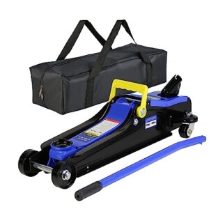 Blue Low Profile Floor Jack, Hydraulic Trolley Racing Floor Jack w/Piston Quick Lift Pump - 2 Ton Capacity, Strong Steel Floor Jack with 3.3''~15.2'' Lifting Range Height