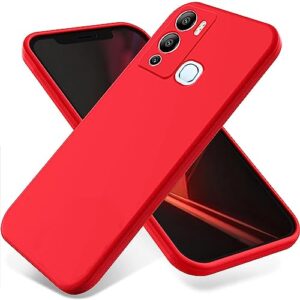 case for infinix hot 12i, liquid silicone protective phone case for infinix hot 12i with silicone lanyard, slim thin soft shockproof cover for infinix hot 12i silicone case red