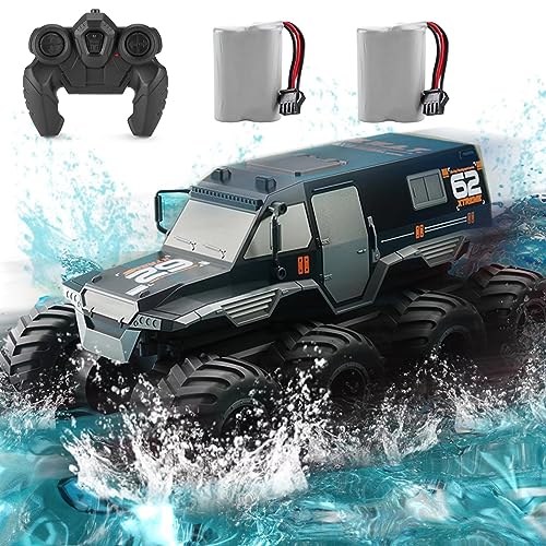 1：12 Scale 8WD Amphibious RC Truck, 2.4G Offroad Waterproof Large Remote Contorl Car for Boys 4-12 , All Terrain RC Car Toys For 7 8 9 10 11 12 Year Old Boys/Girls 4+, Gift Birthday Chirstams-Black