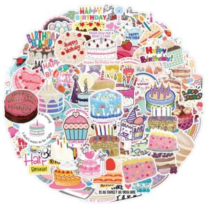 106Pcs Happy Birthday Cake Stickers Pink Birthday Party Cake Stickers Waterproof Decals for Teens Girls Boys Kids Waterproof Vinyl Stickers for Laptop Tablet Phone Hydroflasks Water Bottle (Happy Birthday Cake)