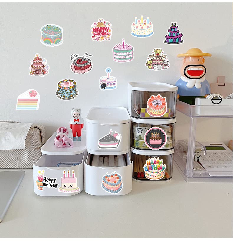 106Pcs Happy Birthday Cake Stickers Pink Birthday Party Cake Stickers Waterproof Decals for Teens Girls Boys Kids Waterproof Vinyl Stickers for Laptop Tablet Phone Hydroflasks Water Bottle (Happy Birthday Cake)