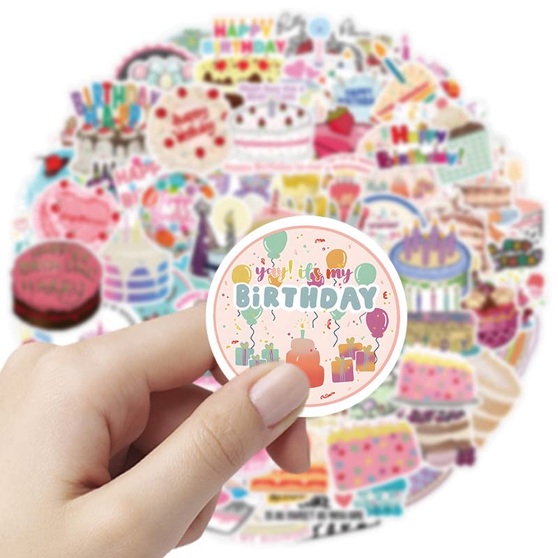 106Pcs Happy Birthday Cake Stickers Pink Birthday Party Cake Stickers Waterproof Decals for Teens Girls Boys Kids Waterproof Vinyl Stickers for Laptop Tablet Phone Hydroflasks Water Bottle (Happy Birthday Cake)