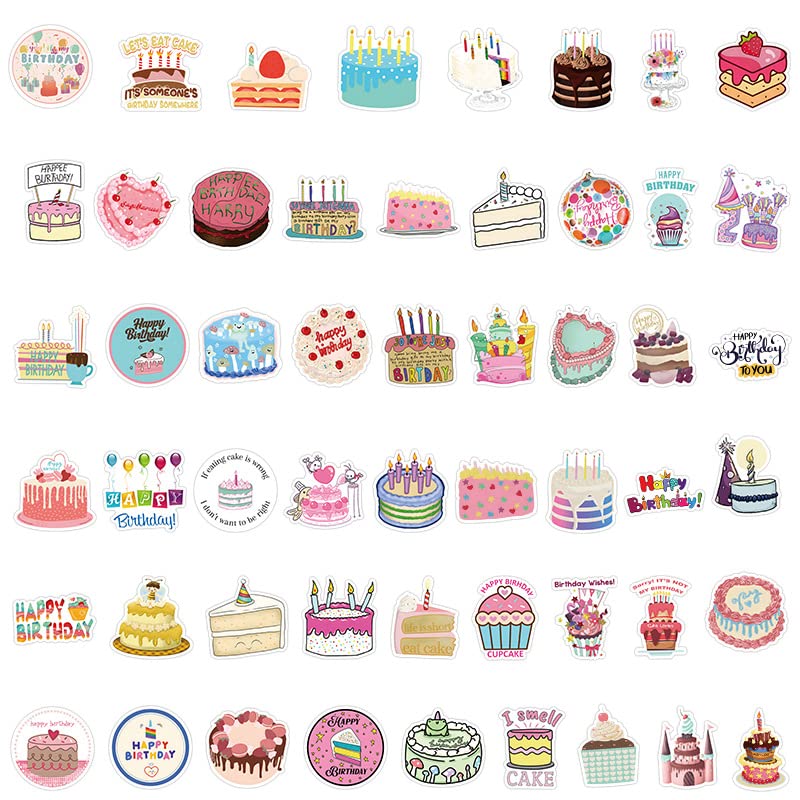 106Pcs Happy Birthday Cake Stickers Pink Birthday Party Cake Stickers Waterproof Decals for Teens Girls Boys Kids Waterproof Vinyl Stickers for Laptop Tablet Phone Hydroflasks Water Bottle (Happy Birthday Cake)