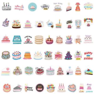 106Pcs Happy Birthday Cake Stickers Pink Birthday Party Cake Stickers Waterproof Decals for Teens Girls Boys Kids Waterproof Vinyl Stickers for Laptop Tablet Phone Hydroflasks Water Bottle (Happy Birthday Cake)