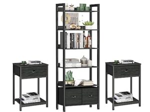 furologee 6-tier bookshelf and nightstands set of 2, ndustrial end table with fabric drawer&storage shelf, small bedside table organizer for small space, side table for living room