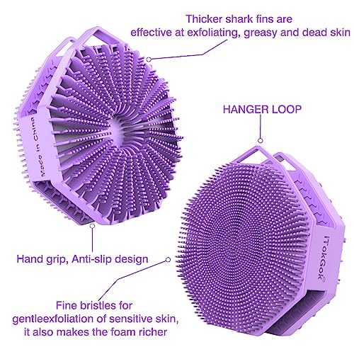 iTokGok® 2 in 1 Silicone Body Scrubber, Dual-Sided Design Body Brush Silicone Body Scrubber Exfoliating Body Brushes for Sensitive Skin for Showering, Lathers Well - Light Purple