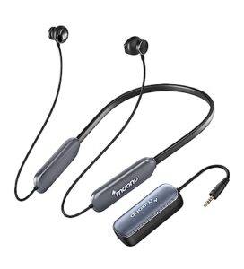 maono wireless neckband headphones, wh30 semi-in-ear monitor earbuds with 3.5mm transmitter, dual mode 2.4g/bt 5.3 stable wireless transmission light weight 12hrs playtime