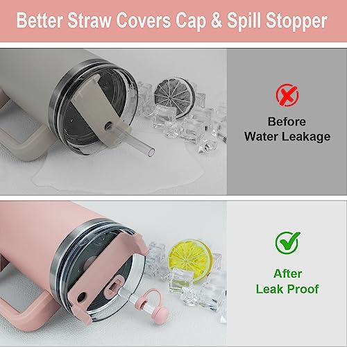 Straw Spill Stopper Cover Boot Sleeve Set for Stanley Cup 40 oz 30 oz Quencher H2.0, 4 Leak Sproof Stopper, 2 Tumbler Silicone Boot, 2 Straw Cover Cap for Stanley Cup Accessories