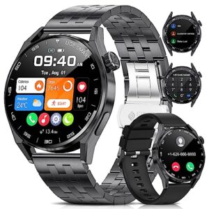 smart watch for men with bluetooth call, activity fitness tracker blood oxygen heart rate sleep monitor pedometer,1.39" diy hd screen 100+ sport modes, 5atm waterproof ios android smartwatch black