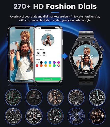 Smart Watch for Men with Bluetooth Call, Activity Fitness Tracker Blood Oxygen Heart Rate Sleep Monitor Pedometer,1.39" DIY HD Screen 100+ Sport Modes, 5ATM Waterproof iOS Android Smartwatch Black