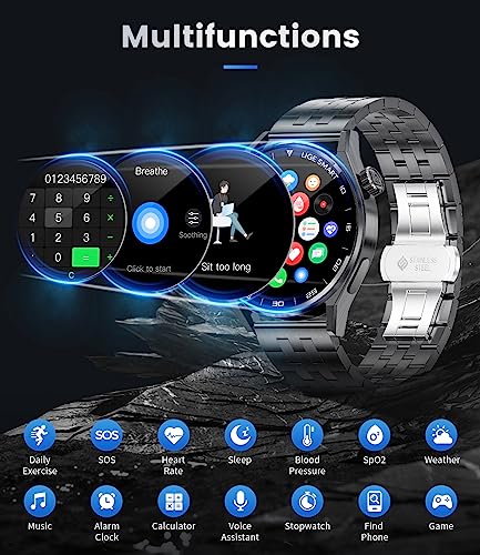 Smart Watch for Men with Bluetooth Call, Activity Fitness Tracker Blood Oxygen Heart Rate Sleep Monitor Pedometer,1.39" DIY HD Screen 100+ Sport Modes, 5ATM Waterproof iOS Android Smartwatch Black