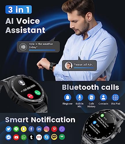 Smart Watch for Men with Bluetooth Call, Activity Fitness Tracker Blood Oxygen Heart Rate Sleep Monitor Pedometer,1.39" DIY HD Screen 100+ Sport Modes, 5ATM Waterproof iOS Android Smartwatch Black