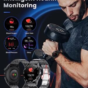 Smart Watch for Men with Bluetooth Call, Activity Fitness Tracker Blood Oxygen Heart Rate Sleep Monitor Pedometer,1.39" DIY HD Screen 100+ Sport Modes, 5ATM Waterproof iOS Android Smartwatch Black