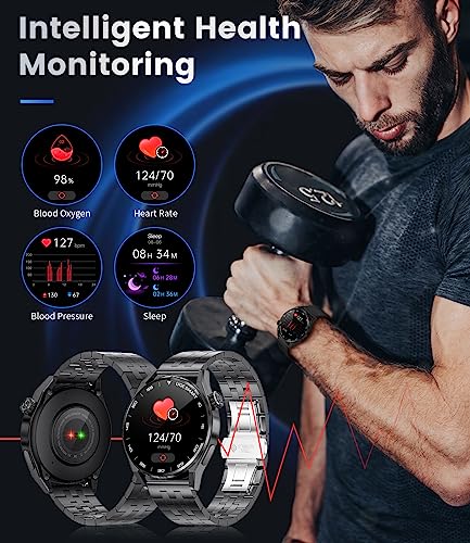 Smart Watch for Men with Bluetooth Call, Activity Fitness Tracker Blood Oxygen Heart Rate Sleep Monitor Pedometer,1.39" DIY HD Screen 100+ Sport Modes, 5ATM Waterproof iOS Android Smartwatch Black