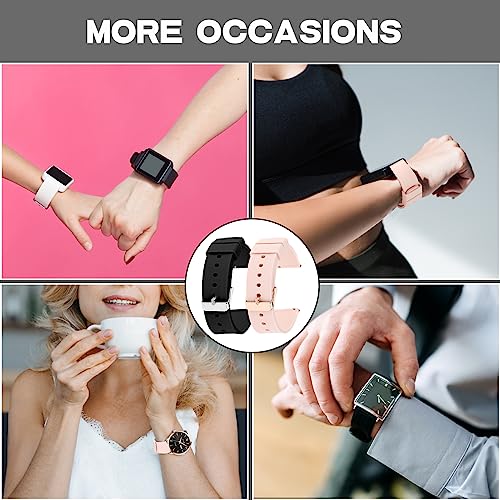 cobee 2 Pcs Silicone Watch Bands, Quick-Release Waterproof Soft Watch Straps with Silver or Gold Stainless Steel Buckle Compatible with Smart Watch Sport Watch Wrist Straps(22mm, Black and Pink)