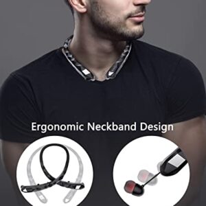 Bluetooth Headphones, Wireless Neckband Headset with Retractable Earbuds, Stereo Earphones w/Noise Canceling Mic for Conferences, Work Out, Travel, Compatible with Android iPhone