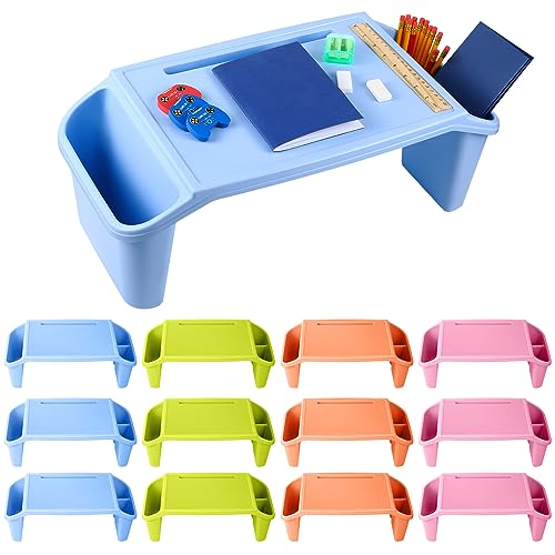 Honoson 12 Pcs Kids Lap Desk Tray Plastic Portable Desk with 3 Compartments Bed Tables for Eating and Laptops Lap Desk with Storage Car Floor Serving Lap Tray for Kids Classroom Activity Travel