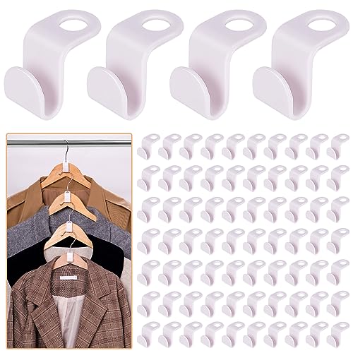 PTYWRTUS 70 Pcs Hanger Hooks Space Saver, Clothes Hanger Connector Hooks, Connecting Buckle Hooks for Hangers, Hanger Hooks for T-Shirts, Sweaters, Coats (White)