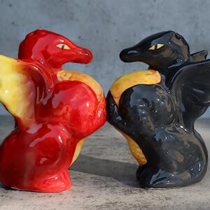 Ebros Gift Red Fire And Black Smoke Dueling Dragons Couple Ceramic Salt Pepper Shakers Set Figurines As Fantasy Mythical Magic Dungeons And Dragon Gothic Accent Decor