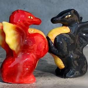 Ebros Gift Red Fire And Black Smoke Dueling Dragons Couple Ceramic Salt Pepper Shakers Set Figurines As Fantasy Mythical Magic Dungeons And Dragon Gothic Accent Decor