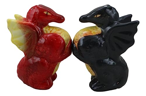 Ebros Gift Red Fire And Black Smoke Dueling Dragons Couple Ceramic Salt Pepper Shakers Set Figurines As Fantasy Mythical Magic Dungeons And Dragon Gothic Accent Decor