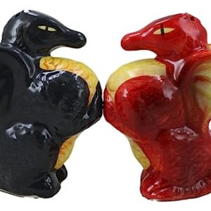 Ebros Gift Red Fire And Black Smoke Dueling Dragons Couple Ceramic Salt Pepper Shakers Set Figurines As Fantasy Mythical Magic Dungeons And Dragon Gothic Accent Decor