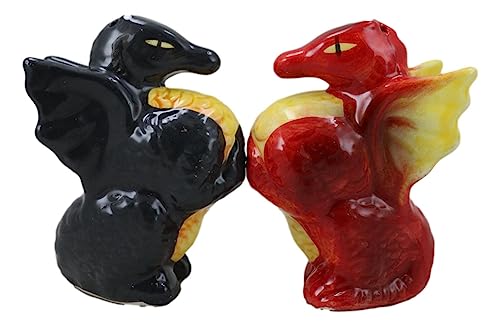 Ebros Gift Red Fire And Black Smoke Dueling Dragons Couple Ceramic Salt Pepper Shakers Set Figurines As Fantasy Mythical Magic Dungeons And Dragon Gothic Accent Decor