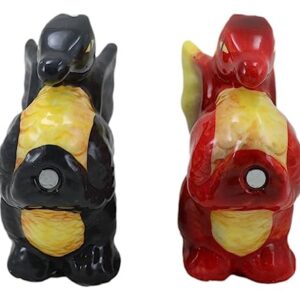 Ebros Gift Red Fire And Black Smoke Dueling Dragons Couple Ceramic Salt Pepper Shakers Set Figurines As Fantasy Mythical Magic Dungeons And Dragon Gothic Accent Decor